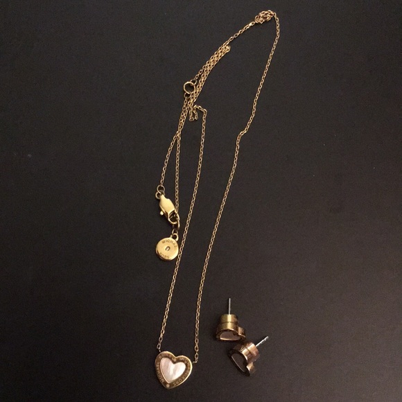 MK Heart, pearl and gold earnings and necklace set - Picture 1 of 3